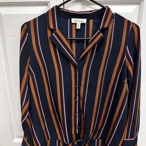 Monteau Women's Striped Navy and Orange Top